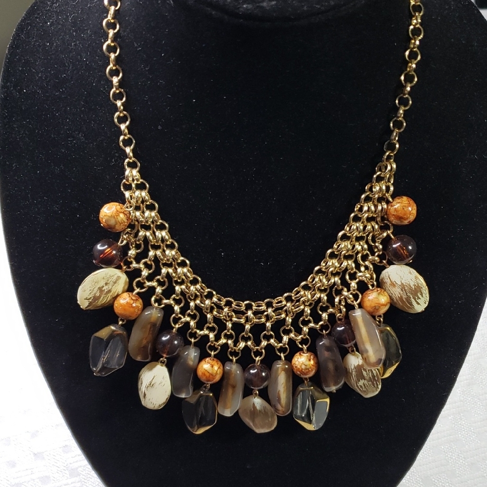 Unmarked Necklace Gold Tone Multi Component Bib
